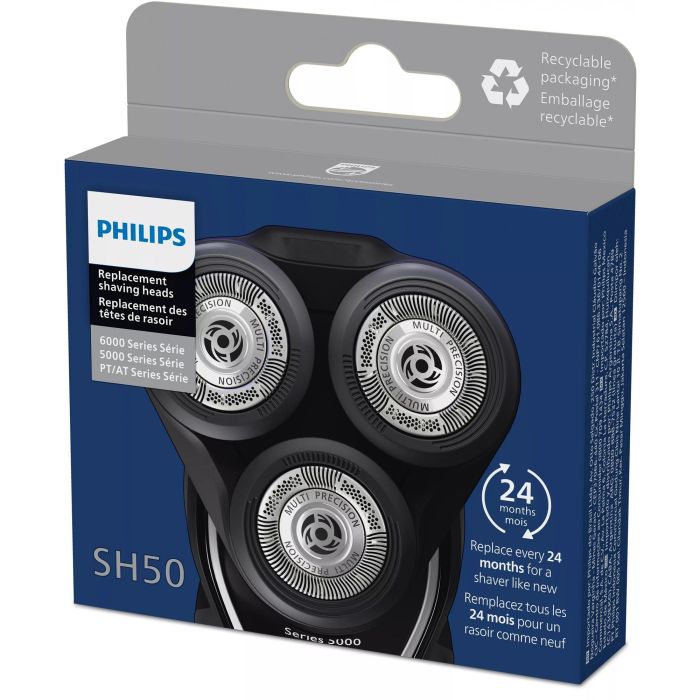 Philips SH50/50 Cabezales de Recambio para Afeitadora Eléctrica Series 5000, 6000 y AquaTouch - Pack de 3 Cuchillas MultiPrecision 1