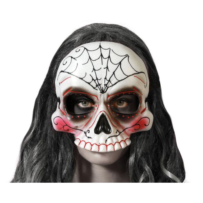 Máscara Calavera Floral Blanca Detalles Multicolor - Disfraz Tradicional Día de Muertos y Fiestas Culturales