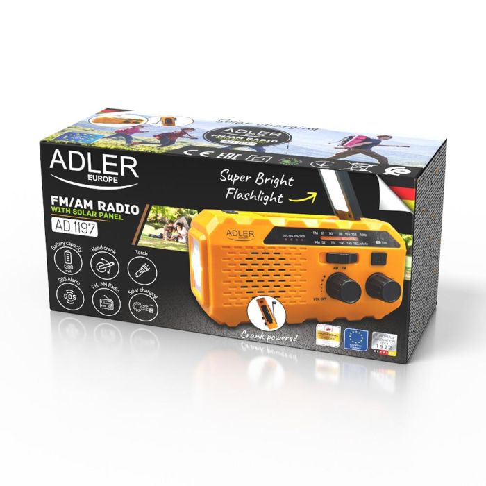 Adler Radio solar con manivela AD 1197, powerbank, linterna, FM, carga USB, 1200 mAh 4