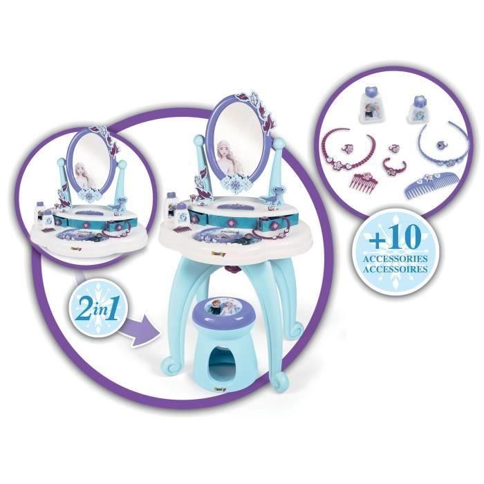 Smoby Tocador 2 en 1 Frozen Elsa y Anna - Mesa Vestidor Infantil con Diseño Temático y Colores de Disney, Práctico y Compacto 3