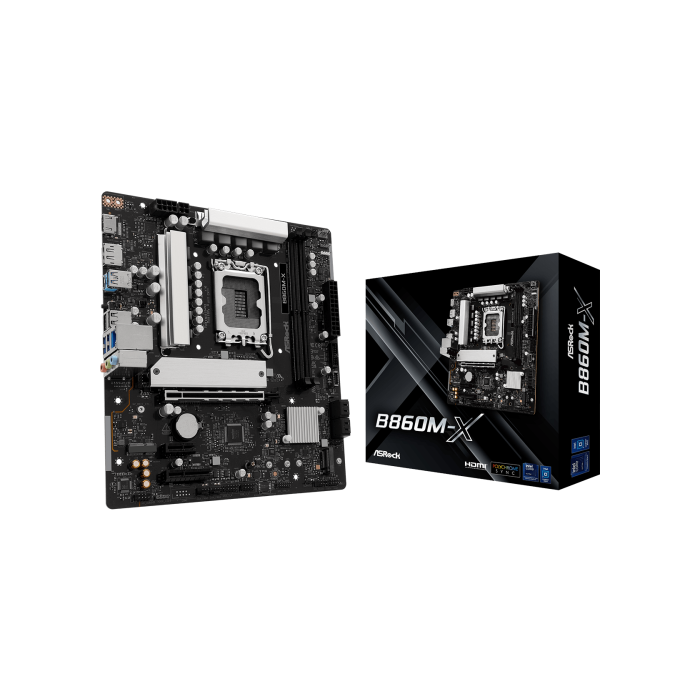 ASRock B860M-X Placa Base Micro ATX Intel B860 LGA 1851, Compatible con Intel Core Ultra, DDR5, 128GB Max, M.2, SATA III, RAID, 2.5GbE, 90-MXBRX0-A0UAYZ