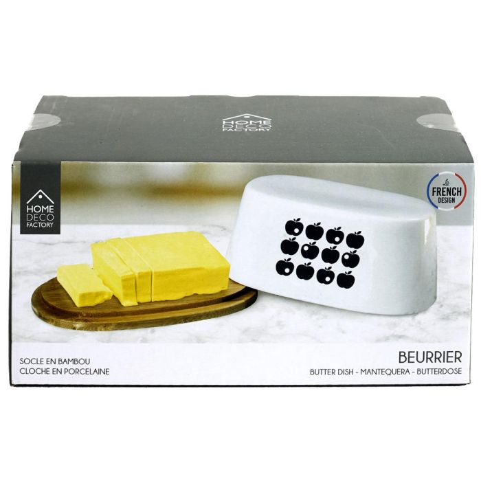 Home Deco Factory Mantequera Retro Flor o Manzana Bambú Porcelana 17x10,5 cm 1