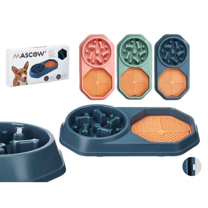 Comedero doble para comer lento de silicona Mascow - 38x21.5x5 cm, colores surtidos (12 Unidades) Comedero doble para comer lento de silicona Mascow - 38x21.5x5 cm, colores surtidos (12 Unidades)