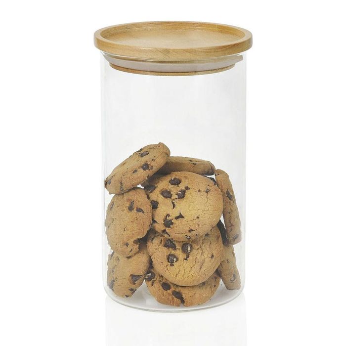 Andrea House Bote Alimentos Cristal Transparente Madera 1200ml Ø9,5x17,5cm 1 Andrea House Bote Alimentos Cristal Transparente Madera 1200ml Ø9,5x17,5cm 1