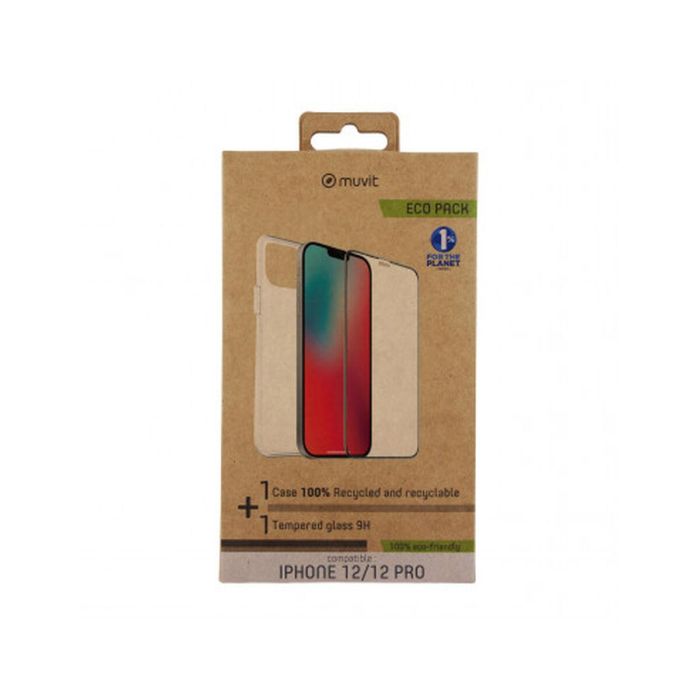 Muvit Pack Funda Recycletek y Protector Eco Responsable para iPhone 12 / 12 Pro - Materiales Reciclados y Reciclables, Protección 9H, Tacto Suave 6