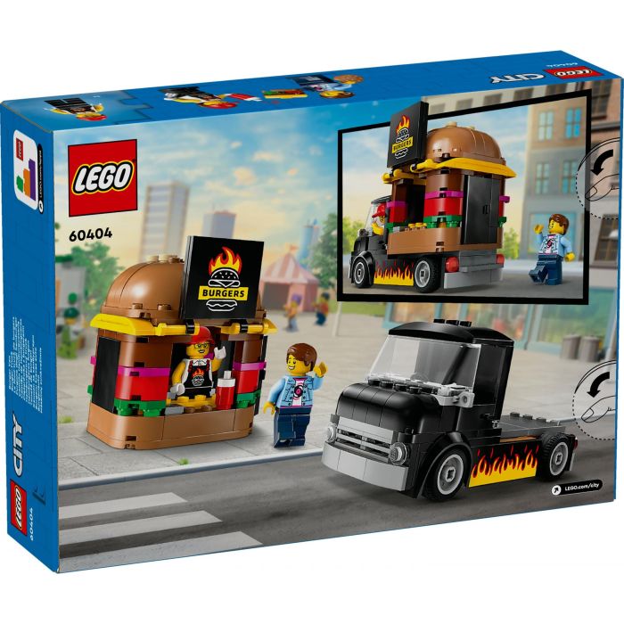 LEGO 60404 Camión Hamburguesería City, Puesto de comida móvil con forma de hamburguesa gigante y minifiguras +5 años 12