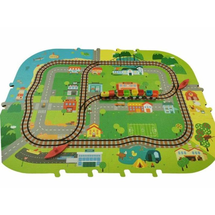 Cefa Alfombra de foam Tren City Adventures con circuito, tren a batería, accesorios y 59 piezas para +3 años 1