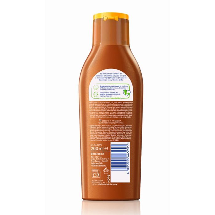 Nivea Leche Protector Solar SUN Zanahoria SPF6 Corporal, Bronceado Dorado y Prolongado, Hidratación, 200 ml 1