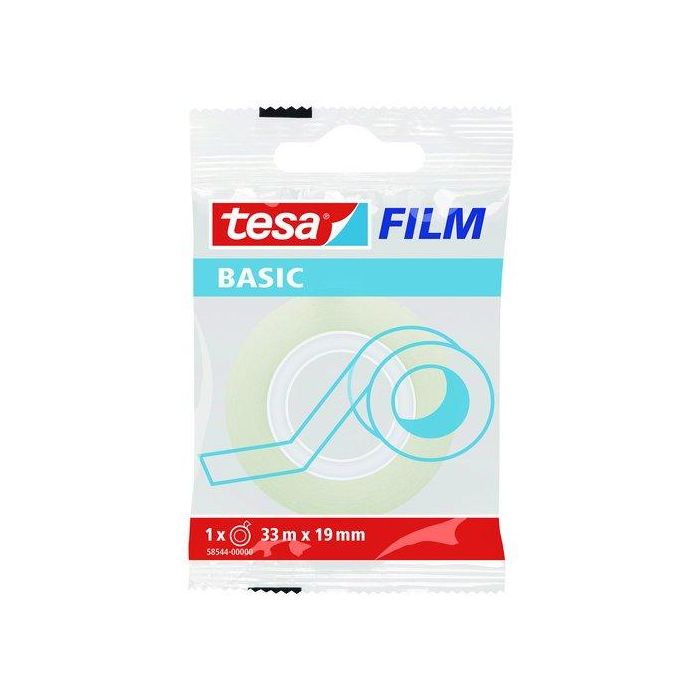 Tesa Cinta Adhesiva Transparente Basic Rollo 19 mm X 33M, Alta Transparencia, Multiusos