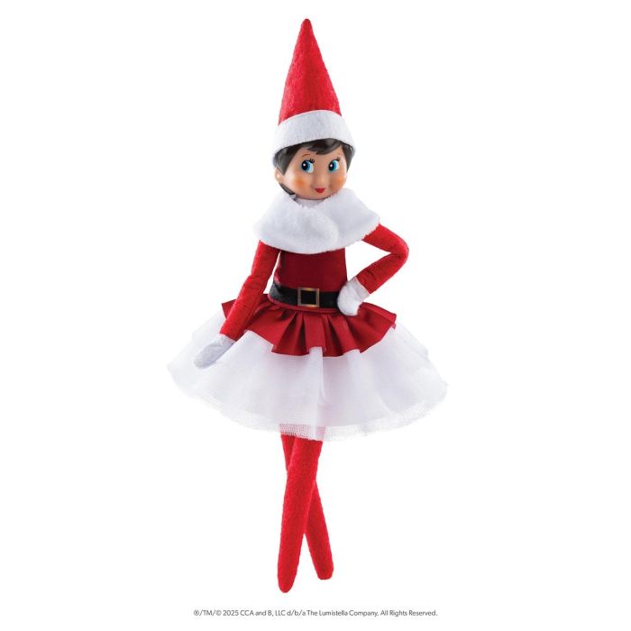CEFA 00273 The Elf On The Shelf: Vestido de Santa Claus para Elfa con Estola Blanca y Cinturón, Edad +3 años