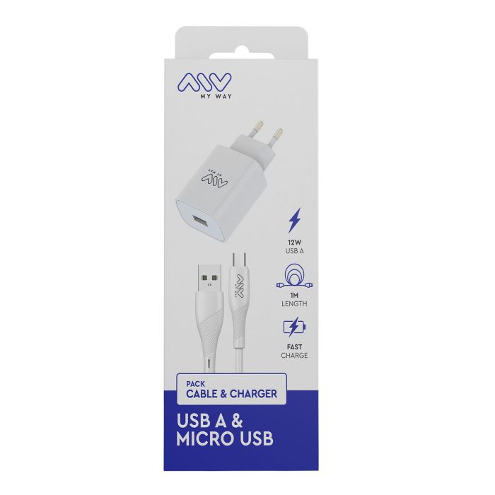 myway pack cargador de pared USB 2.4A + cable micro USB 1m blanco 3