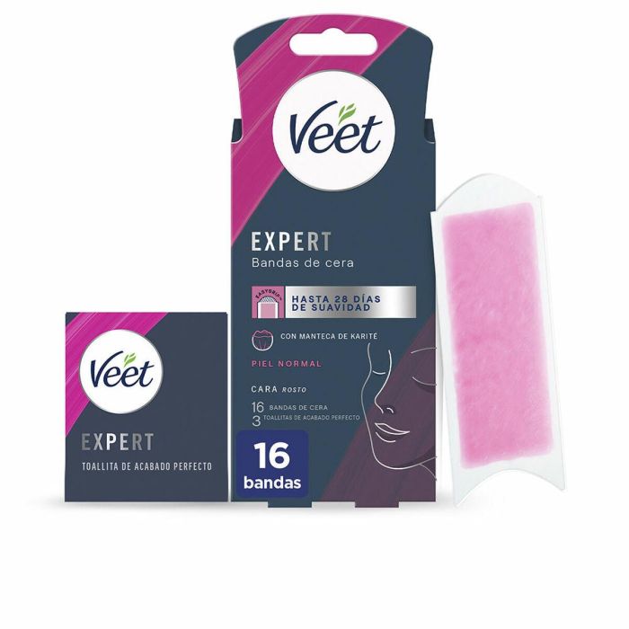 Veet EXPERT FACIAL Bandas de Cera para Piel Normal, Depilatoria Facial con Easy-Gel, 16 Unidades 1