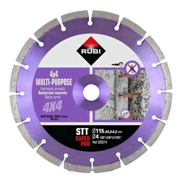 Rubi R30974 Disco Diamantado STT Superpro Ø115 mm para Ladrillo, Terrazo, Hormigón; Corte Seco con Amoladora