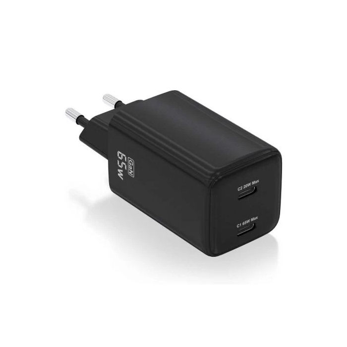 AISENS - CARGADOR GaN 65W, 2xUSB-C PD3.0 QC4.0, NEGRO