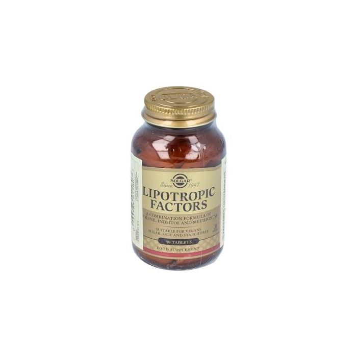 SOLGAR Factores Lipotrópicos con Colina, Inositol y L-Metionina, Metabolismo de Grasas, 50 Comprimidos, Apto para Veganos