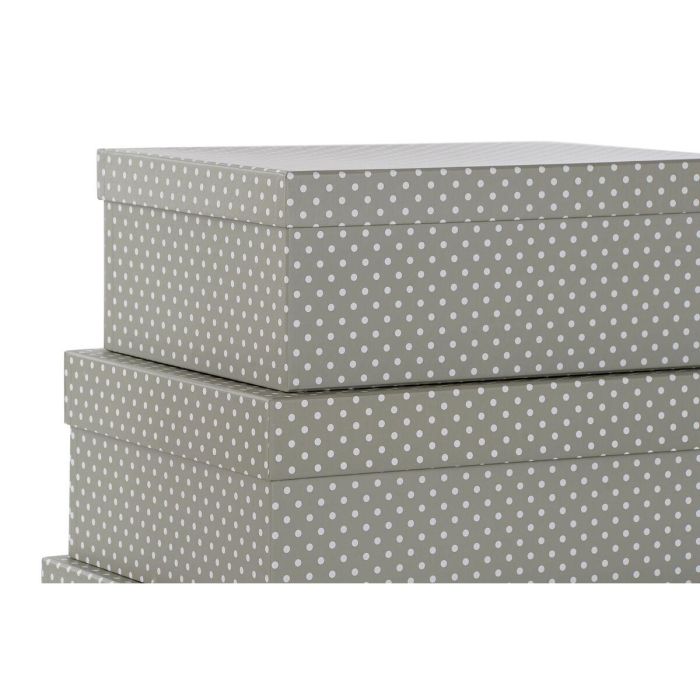 Set de Cajas Organizadoras Apilables DKD Home Decor Topos Gris Blanco Cartón (43,5 x 33,5 x 15,5 cm) 2