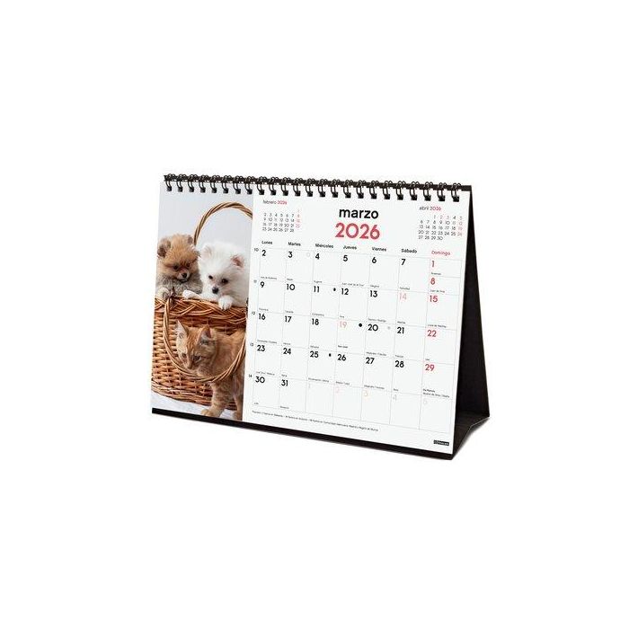 Finocam S-210x150 mm Calendario de Sobremesa para Escribir 2026 Imágenes Perros y Gatos, Planificador Anual Espiral