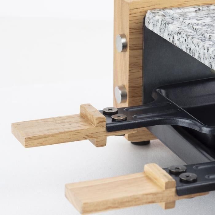 H.Koenig WOD2 Raclette y Stone Cook para 2 Personas, 350W con Placa de Granito, 2 Poelones Antiadherentes y Diseño de Madera 4