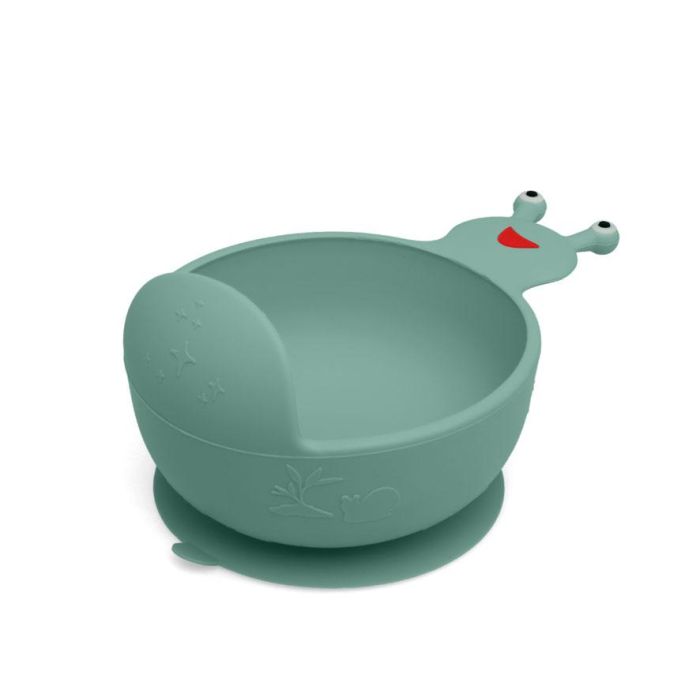 KioKids Cuenco de Silicona Caracol Verde Salvia con Ventosa Antideslizante +6 Meses Apto Microondas y Lavavajillas 9x17 cm 2