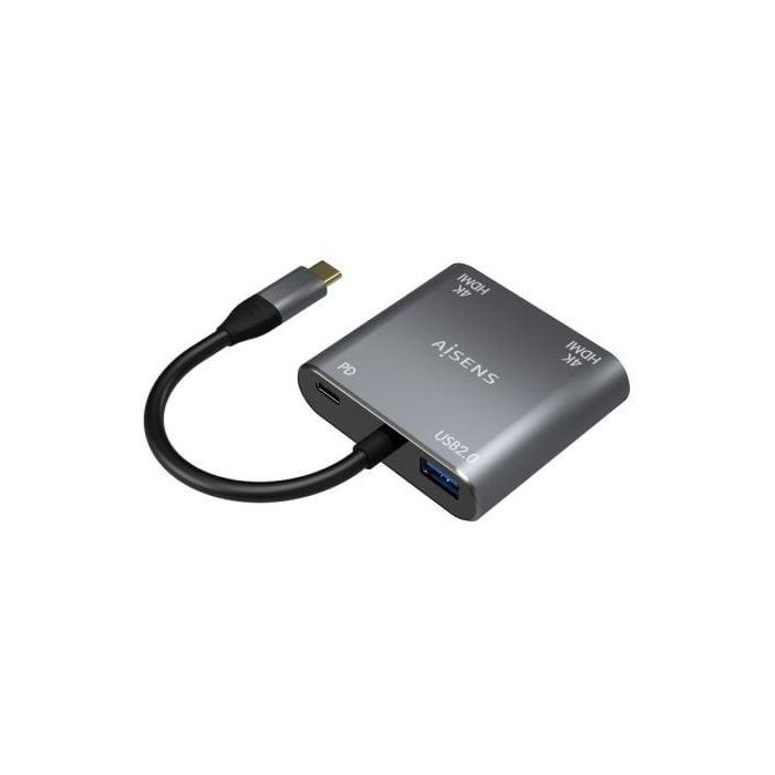 AISENS - CONVERSOR USB-C A 2xHDMI 4K SST MST/USB2.0/USB-C PD 60W, USB-C/M-2xHDMI/H-USB-A/H-USB-C/H, GRIS, 15CM 1 AISENS - CONVERSOR USB-C A 2xHDMI 4K SST MST/USB2.0/USB-C PD 60W, USB-C/M-2xHDMI/H-USB-A/H-USB-C/H, GRIS, 15CM 1