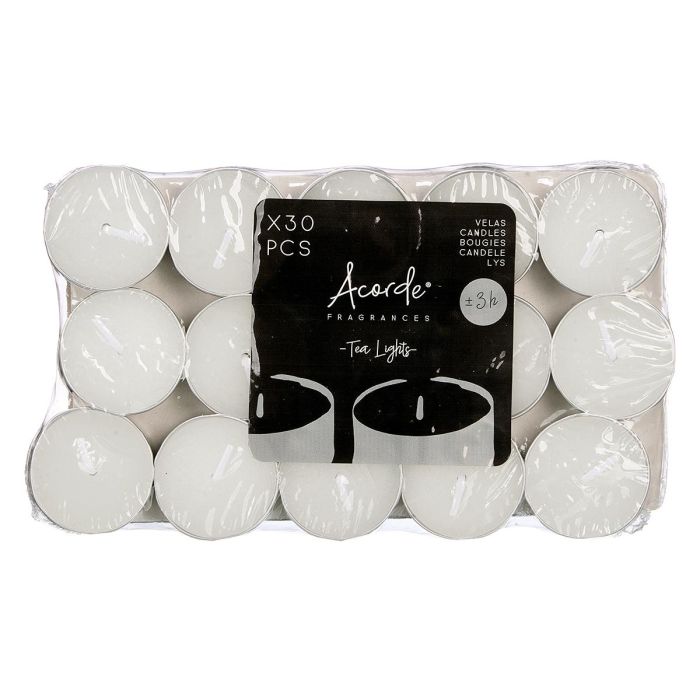 Acorde Set 30 Velas Tea Light Blancas 3H - Set de 30 Velas Pequeñas de Cera 18.7x2.7x11.2 cm (24 Unidades) 1