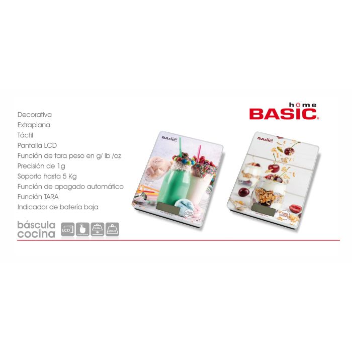 Basic Home Báscula de Cocina Digital 5 kg Cuadrada Decorativa Basic 15,3 x 20,3 x 1,6 cm (8 Unidades) 2