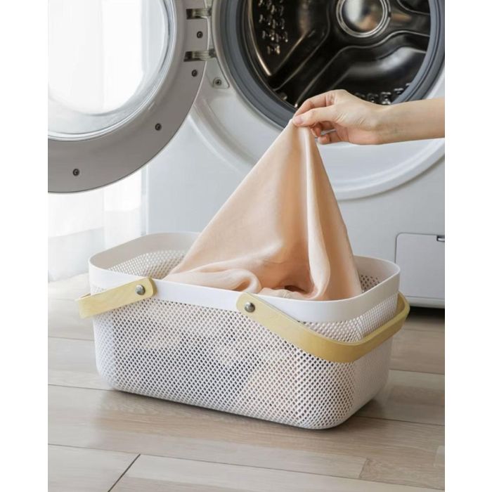 Confortime Cesta Organizadora Rectangular de Plástico con Asa de Madera 41.4 x 26.9 x 17.8 cm 12 Confortime Cesta Organizadora Rectangular de Plástico con Asa de Madera 41.4 x 26.9 x 17.8 cm 12