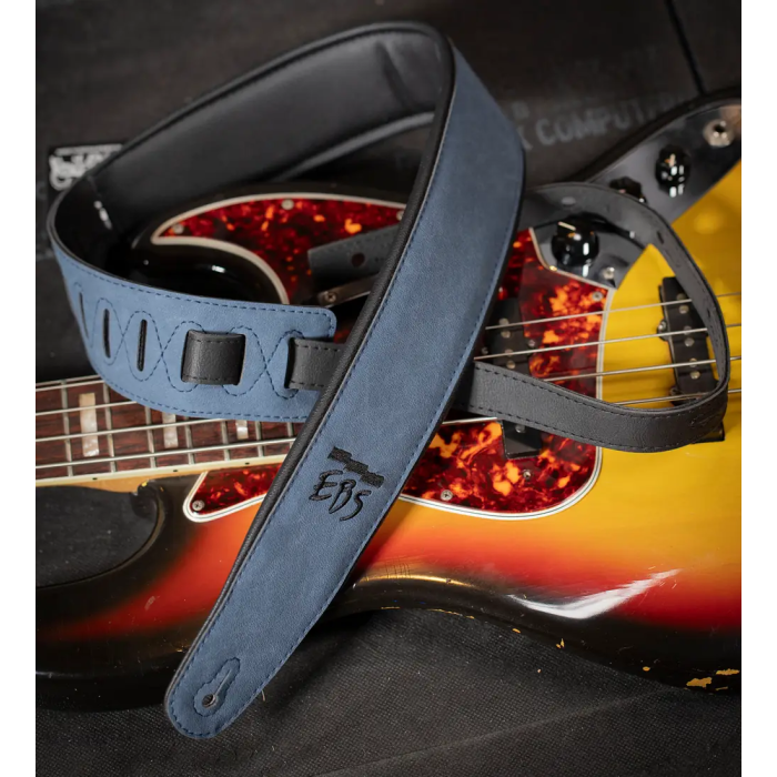 EBS Correa para Guitarra y Bajo Suede - Gamuza Azul, Vinilo Sintético Acolchado, Ajustable (Ref. 1)