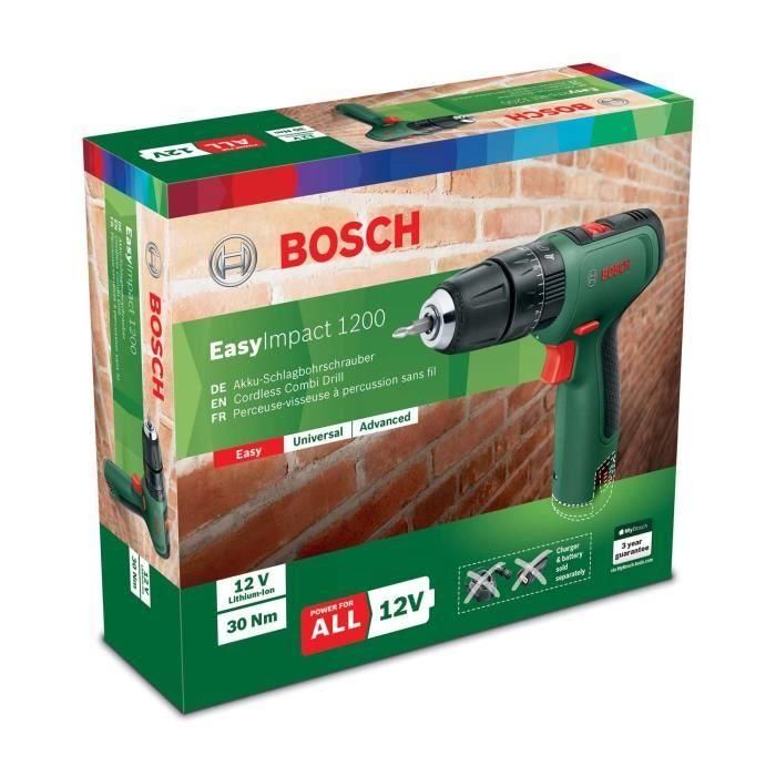 Taladro percutor inalámbrico BOSCH: solo herramienta EasyImpact 1200 1 Taladro percutor inalámbrico BOSCH: solo herramienta EasyImpact 1200 1