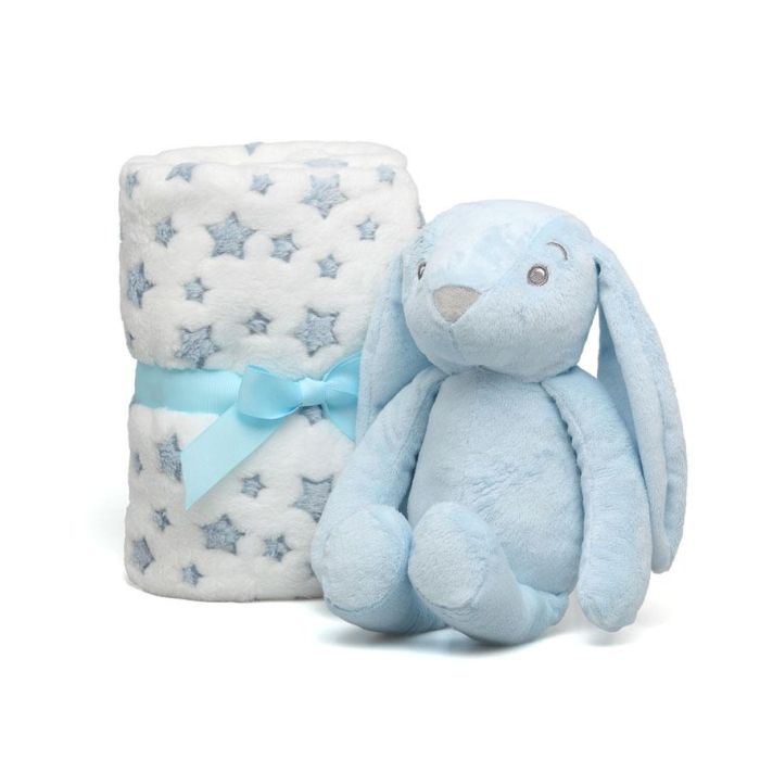 Conejo De Peluche Azul Con Mantita De Estrellas 1