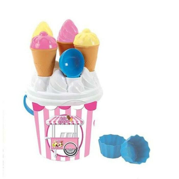 Cubo playa 18,5x15,5 cm ice cream con cucuruchos, helados, magdalenas y palita Cubo playa 18,5x15,5 cm ice cream con cucuruchos, helados, magdalenas y palita