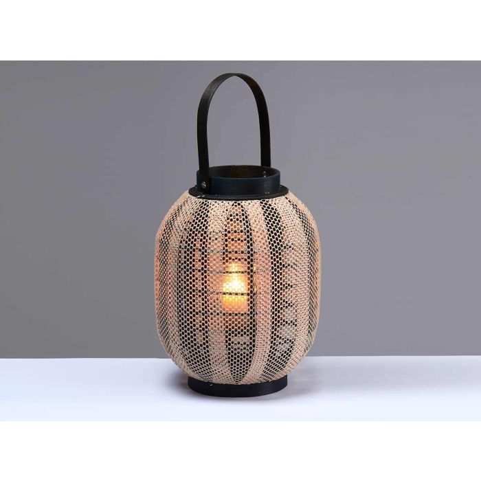 Farol Portavela Ovalado Giftdecor 27x32x27 cm - Tela, Madera, Vidrio - Beige/Negro (2 Unidades) 3 Farol Portavela Ovalado Giftdecor 27x32x27 cm - Tela, Madera, Vidrio - Beige/Negro (2 Unidades) 3