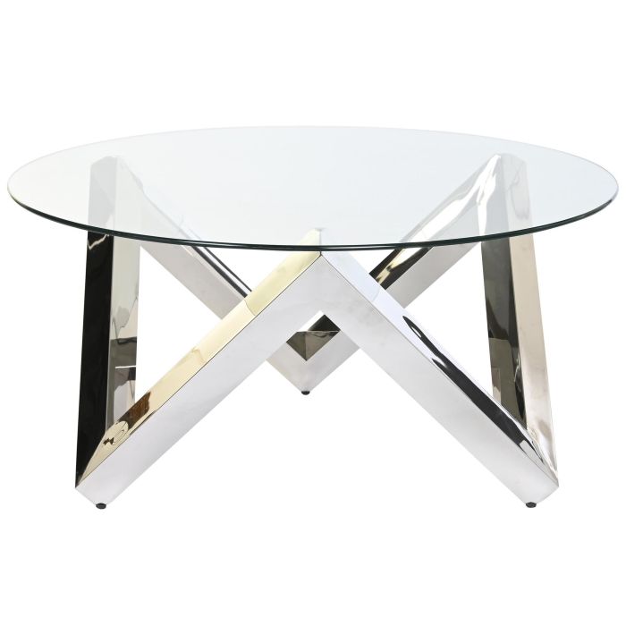 DKD Home Decor Mesa Centro Chic Plateado Transparente Acero Cristal templado 90 x 90 x 45 cm 4