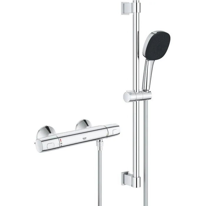 Grohe 34237003 Set de Ducha con Mezclador Termostático, Rociador 3 Chorros, Barra 60cm, Flexo y Acabado Cromo 0 Grohe 34237003 Set de Ducha con Mezclador Termostático, Rociador 3 Chorros, Barra 60cm, Flexo y Acabado Cromo 0