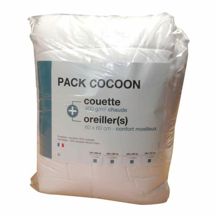 Cocoon Set Ropa Cama Microfibra Blanco - Edredón Cálido 140x200 cm 400gsm + Almohada 60x60 cm Poliéster Hueco 1 Cocoon Set Ropa Cama Microfibra Blanco - Edredón Cálido 140x200 cm 400gsm + Almohada 60x60 cm Poliéster Hueco 1