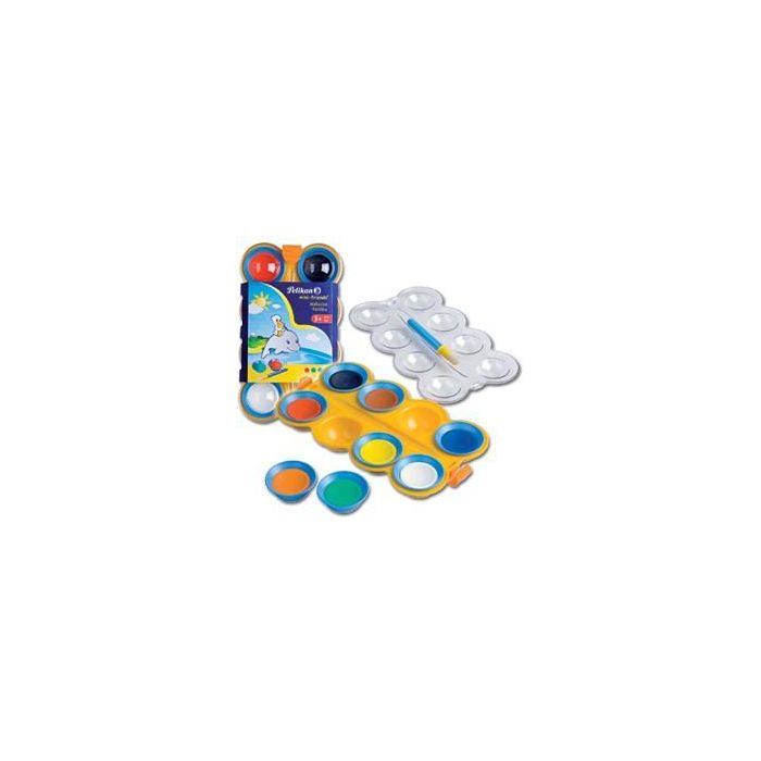 Pelikan 755/8 Deckfarbkasten mini-friends 723122 - Set de Pinturas Acuarela con 8 Colores Sólidos y Pincel para Niños