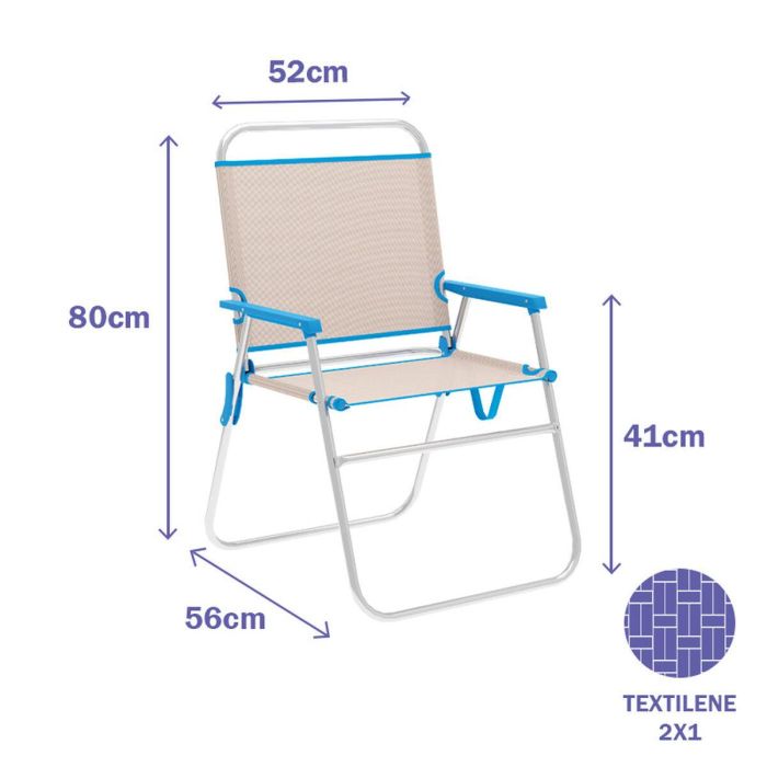Marbueno Silla Plegable Aluminio Beige/Azul Playa y Piscina 56X52X80 cm 10173 1