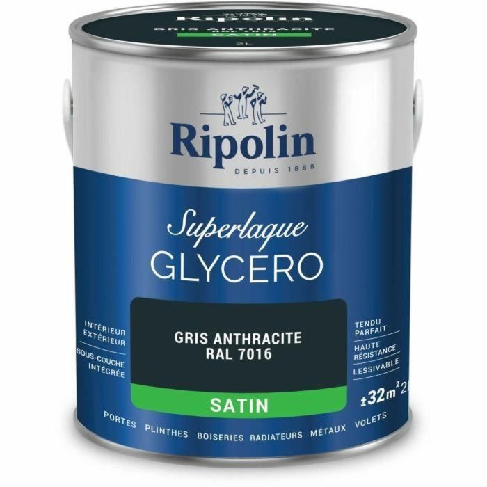 Ripolin RIP3174264714090 Laca Glicerina Satinada Gris Antracita RAL 7016 2 L Ripolin RIP3174264714090 Laca Glicerina Satinada Gris Antracita RAL 7016 2 L
