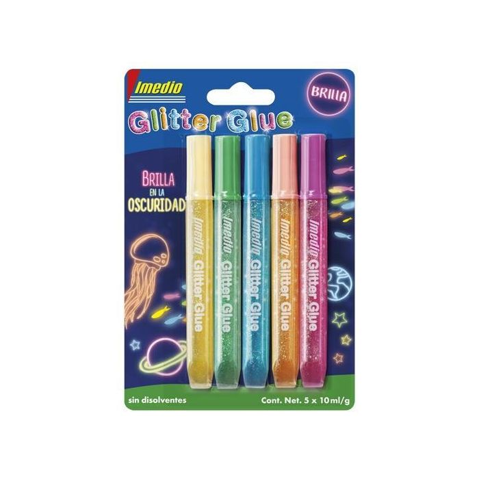 Imedio Adhesivo Glitter Glue Brilla En La Oscuridad Tubo 10 mL Blíster 5 C-Surtidos Imedio Adhesivo Glitter Glue Brilla En La Oscuridad Tubo 10 mL Blíster 5 C-Surtidos