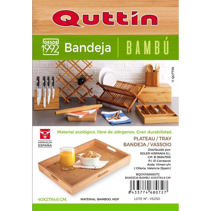 Quttin Bandeja Bambú 40 x 27 x 4.6 cm (6 Unidades) Quttin Bandeja Bambú 40 x 27 x 4.6 cm (6 Unidades)