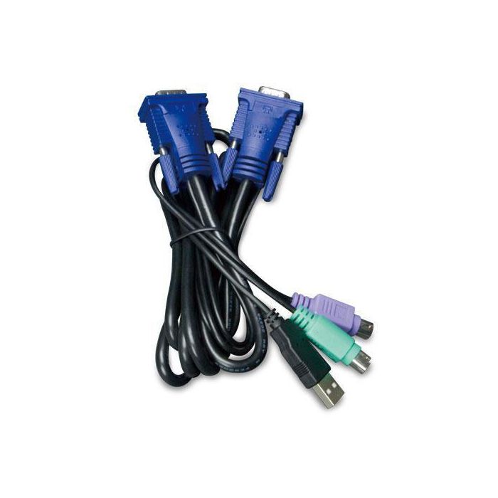 Planet KVM-KC1-1.8/3/5 Cable KVM USB con Conversor PS/2 a USB Integrado de 3M, Alto Rendimiento para Servidores y Entornos Ruidosos
