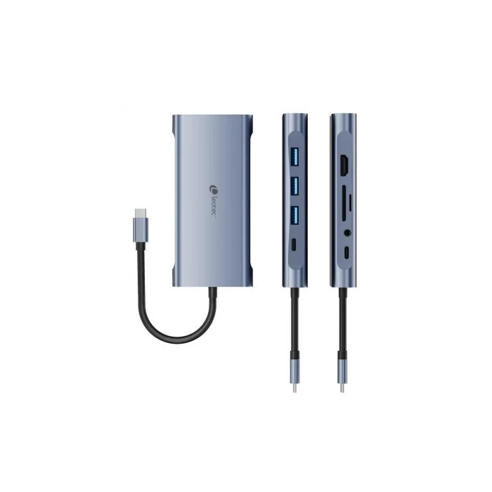 LEOTEC LEDS01 Base para Portátil y Replicador de Puertos, Gris con USB-C, HDMI 4K, VGA, Ethernet Gigabit, Lector Tarjetas SD/MicroSD y Carga PD 100W 2