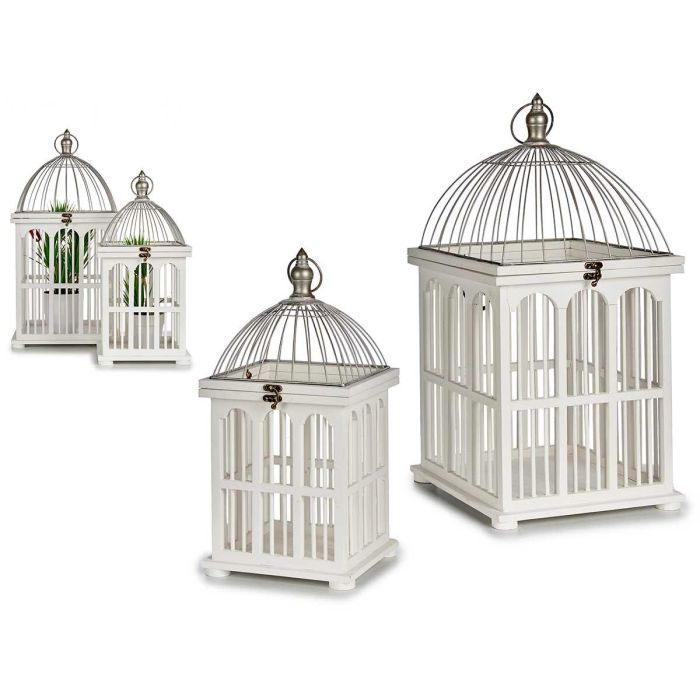 Set 2 Jaulas de Madera Blanca Giftdecor - 30x30x59 cm y 22.5x22.5x48 cm