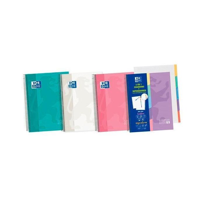 Oxford Cuaderno Europeanbook 5 Classic A5+ 5x5 100H Tapas Extraduras Microperforado 5 Pestañas Colores Surtidos (10 Unidades) (10 Unidades)