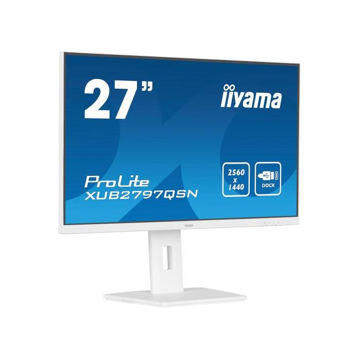 Iiyama XUB2797QSN-W2 Monitor 27" QHD IPS 1440p 1ms 300cd/m² con Dock USB-C 65W, 3x USB-A 3.2, Blanco 2