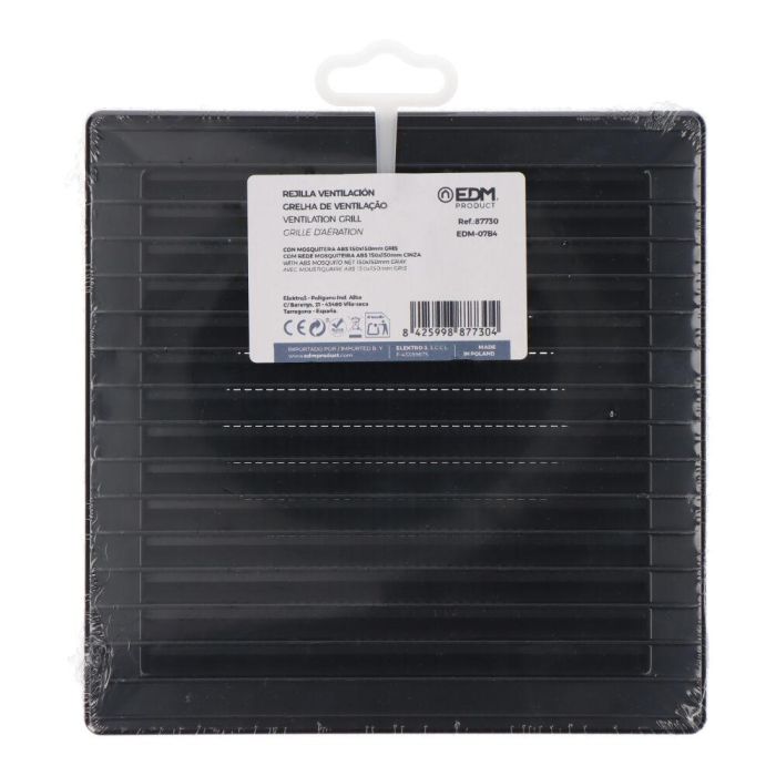 Edm Rejilla Ventilación Cuadrada Empotrable Ø 100mm con Mosquitera ABS Gris Antracita 170x170mm 2