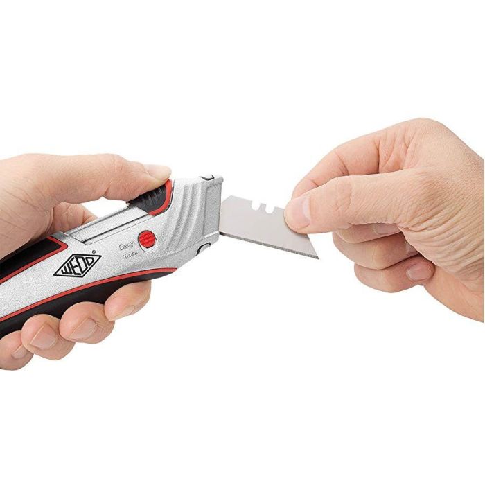 WEDO Cúter de Seguridad Profi, Cuchilla Retráctil, Negro/Rojo, con 5 Hojas de Recambio, 156mm