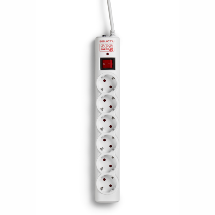 Salicru 680BA000003 Limitador de Tensión Regleta Protectora 6 Salidas AC, 250V, 238J, 1.5m Cable, Blanco, Montaje Mural