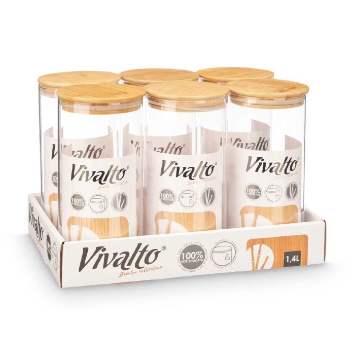 Tarro Redondo Borosilicato Tapa Bambu 1,4L Vivalto 10x20x10cm (12 Unidades) 2 Tarro Redondo Borosilicato Tapa Bambu 1,4L Vivalto 10x20x10cm (12 Unidades) 2