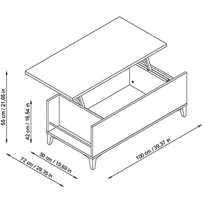 Mesa de centro con tapa elevable - Roble y decoración blanca - L 100 x P 50/72 x H 42/55 cm 3